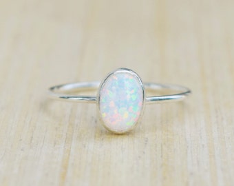 Silver Opal Ring, Delicate Silver Ring, Stacking Ring, Stacking Opal Ring, Sterling Silver Ring, Blue Opal, Fire Opal