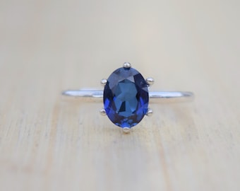 Sapphire Ring, Silver Sapphire Ring, Solitaire Ring, Solitaire Sapphire Ring, Blue Sapphire Ring, Lab Created Sapphire, Sterling Silver Ring