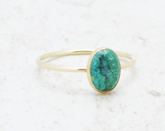 Chrysocolla Ring, Robins Egg Blue, Genuine Gemstone, Natural Gemstone, Gold Ring, Silver Ring, Delicate Ring, Stacking Ring, Crystal Ring