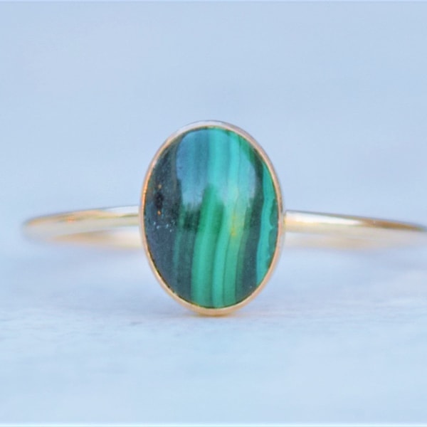 Malachite Ring, Gold Malachite Ring, Natural Gemstone, Genuine Malachite, Stacking Ring, Green Ring, Gold Green Ring, Energy Ring