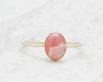 Rhodochrosite Ring, Genuine Gemstone, Hypoallergenic, Natural Gemstone, Delicate Ring, Crystal Ring
