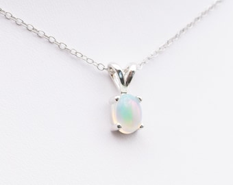 Genuine Opal Sterling Silver Necklace, Hypoallergenic Jewelry