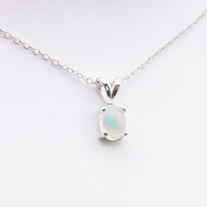 Sterling Silver Genuine Opal Necklace, Hypoallergenic, 925 Sterling Silver, Real Opal Necklace, Gift For Her, October Birthstone