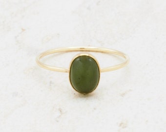 Gold Jade Ring, Green Ring, Genuine Gemstone, Hypoallergenic, Delicate Gold Ring, Stacking Ring, Gold Filled Ring, Energy Ring