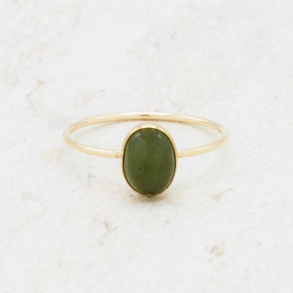 Gold Jade Ring, Green Ring, Genuine Gemstone, Hypoallergenic, Delicate Gold Ring, Stacking Ring, Gold Filled Ring, Energy Ring