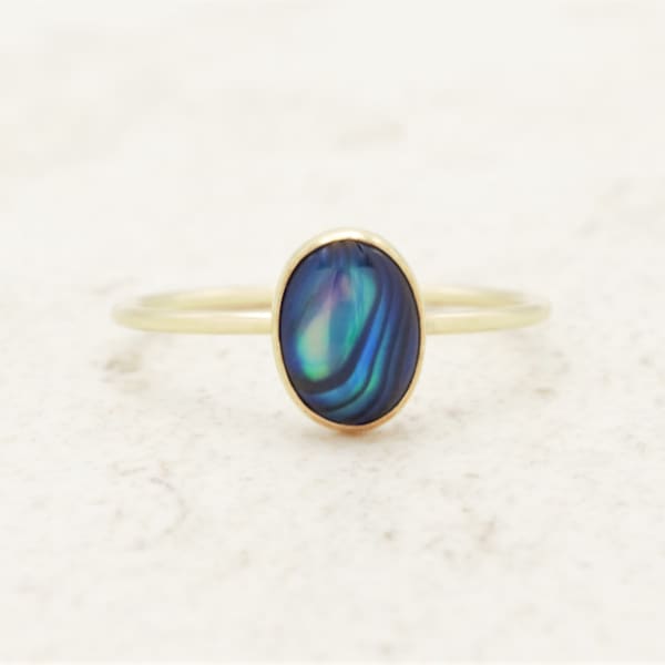 Paua Shell Ring, Genuine Gemstone, Hypoallergenic, Natural Gemstone, Delicate Ring, Crystal Ring, Stacking Ring