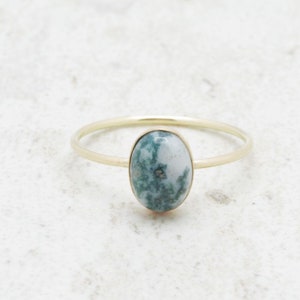 Tree Agate Ring, Genuine Gemstone, Natural Gemstone, Green Ring, Delicate Ring, Stacking Ring, Crystal Ring, Gold Ring, Silver Ring