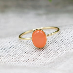 Peach Moonstone Ring, Real Moonstone, Gold Filled, Sterling Silver, Genuine Gemstone, Hypoallergenic, Natural Gemstone, Delicate Ring image 1