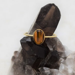 Tiger's Eye Ring, Gold Filled Ring, Tigers Eye, Genuine Gemstone, Delicate Ring, Stacking Ring, Energy Jewelry, Energy Ring