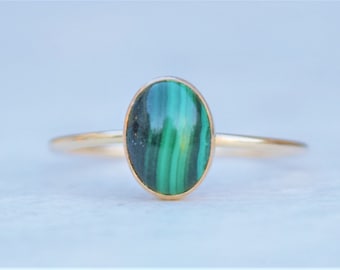 Malachite Ring, Gold Malachite Ring, Natural Gemstone, Genuine Malachite, Stacking Ring, Green Ring, Gold Green Ring, Energy Ring