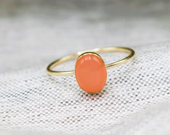 Peach Moonstone Ring, Real Moonstone, Gold Filled, Sterling Silver, Genuine Gemstone, Hypoallergenic, Natural Gemstone, Delicate Ring