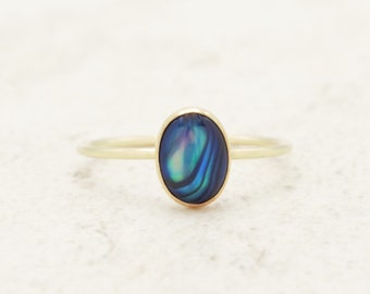 Paua Shell Ring, Genuine Gemstone, Hypoallergenic, Natural Gemstone, Delicate Ring, Crystal Ring, Stacking Ring