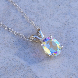 Opalescent Topaz Necklace, Sterling Silver, Genuine Topaz, Topaz Necklace, Rainbow Necklace, Gift For Her