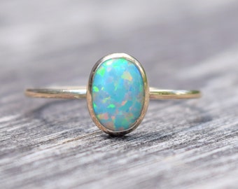 Teal Opal Ring, Gold Opal Ring, Mint Blue Opal, Delicate Gold Ring, Stacking Ring, Stacking Opal Ring, Gold Filled Ring