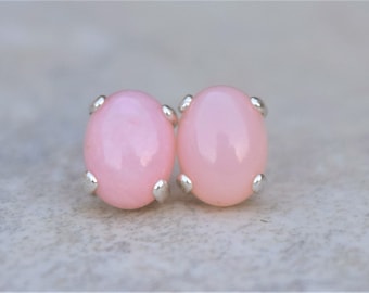 Genuine Pink Opal Earrings, Sterling Silver Pink Opal Studs, Opal Earrings, Sterling Silver Earrings, Delicate Opal Earrings