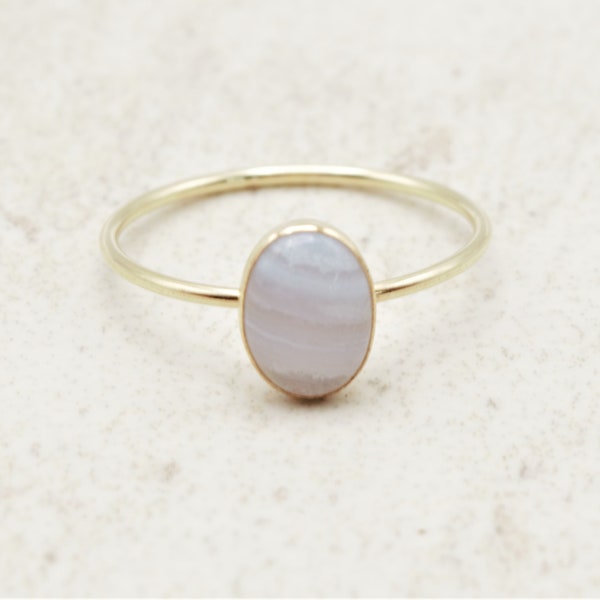 Blue Lace Agate Ring, Gold Rig, Genuine Gemstone, Hypoallergenic, Delicate Gold Ring, Stacking Ring, Gold Filled Ring, Energy Ring