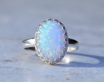 White Opal Ring, Crown Ring, Opal Ring, Statement Ring, Sterling Silver Ring