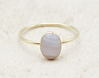 Blue Lace Agate Ring, Gold Rig, Genuine Gemstone, Hypoallergenic, Delicate Gold Ring, Stacking Ring, Gold Filled Ring, Energy Ring