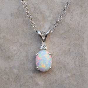 Collier opale en argent sterling, accent CZ, cadeau pour elle