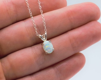 Opal Necklace, Silver Opal Necklace, Sterling Silver, Lab Created Opal, Gift For Her, October Birthstone