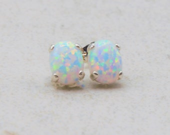 Opal Earrings, White Opal Earrings, Opal Stud Earrings, Sterling Silver Stud Earrings, Delicate Opal Earrings