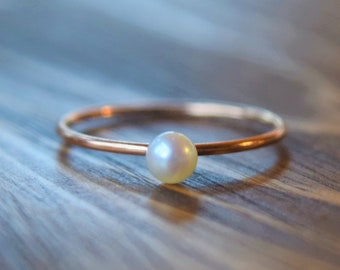 Rose Gold Pearl Ring, Pearl Ring, Gold Ring, Rose Gold Ring, Genuine Pearl Ring, Stacking Pearl Ring, Real Pearl Ring, Freshwater Pearl