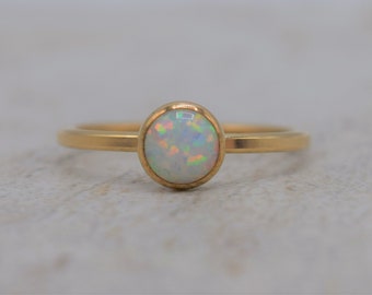 Round Gold Opal Ring, Lab Created Opal Ring, Gold Filled Ring, Delicate Gold Ring, Stacking Ring, Stacking Opal Ring