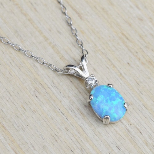 Sterling Silver & Blue Lab Opal Oval Drops Necklace main image 1
