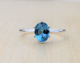 London Blue Topaz Ring, Blue Topaz Ring, Sterling Silver Ring, London Topaz Ring, Promise Ring, Engagement Ring, Gift for Her