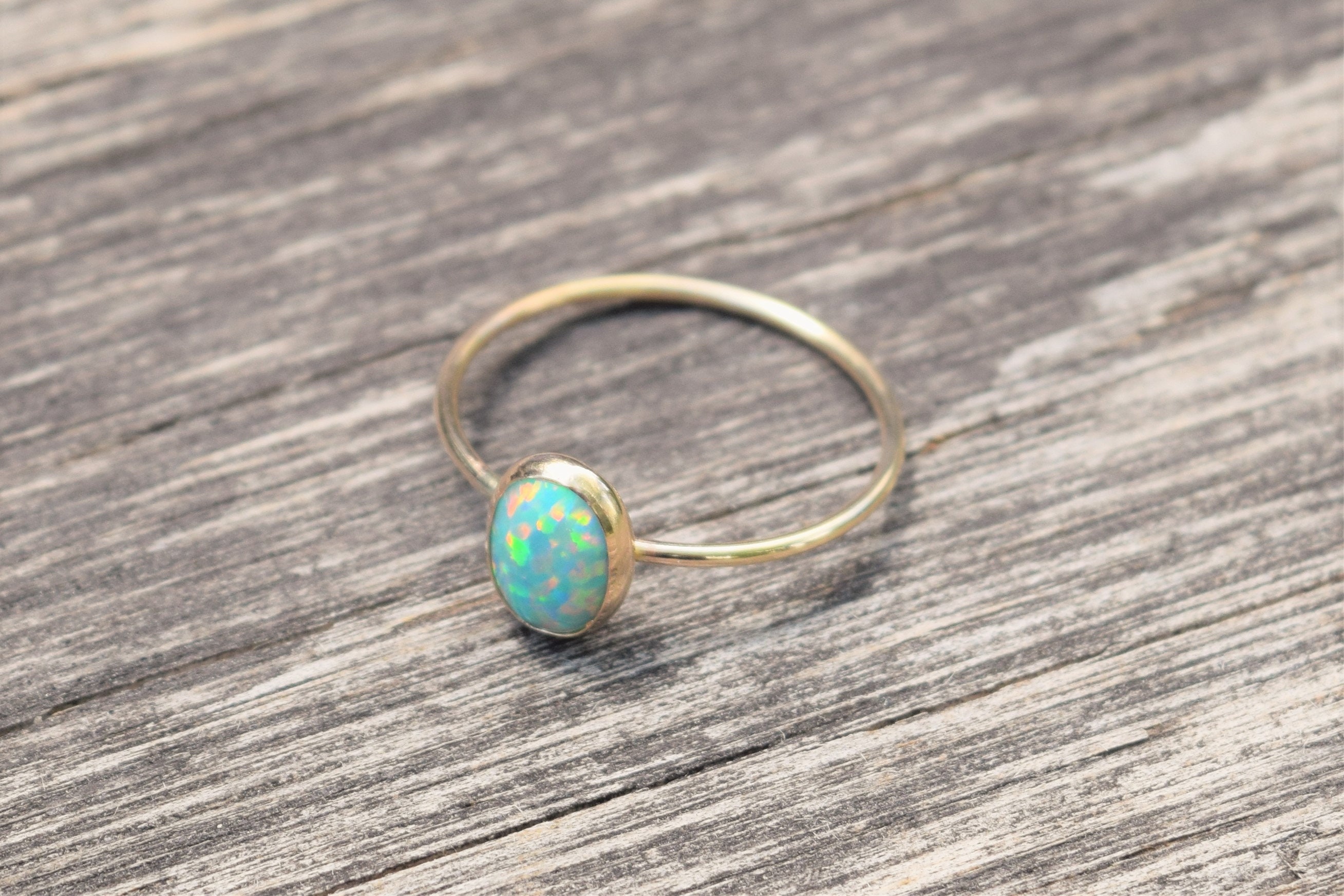 Teal Opal Ring Gold Opal Ring Mint Blue Opal Delicate Gold | Etsy
