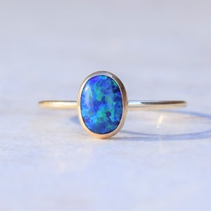 Gold Opal Ring, Opal Ring, Gold Ring, Delicate Gold Ring, Stacking Ring, Stacking Opal Ring, Gold Filled Ring Dark Blue