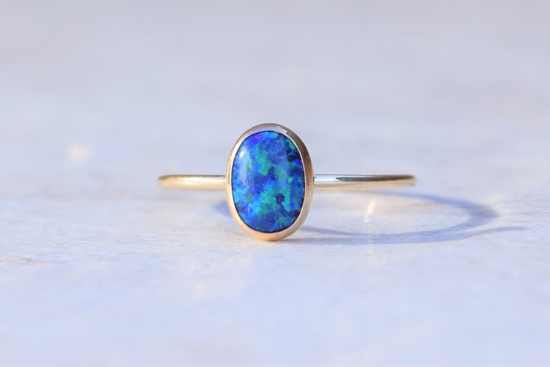 Gold Opal Ring, Opal Ring, Gold Ring, Delicate Gold Ring, Stacking Ring, Stacking Opal Ring, Gold Filled Ring Dark Blue