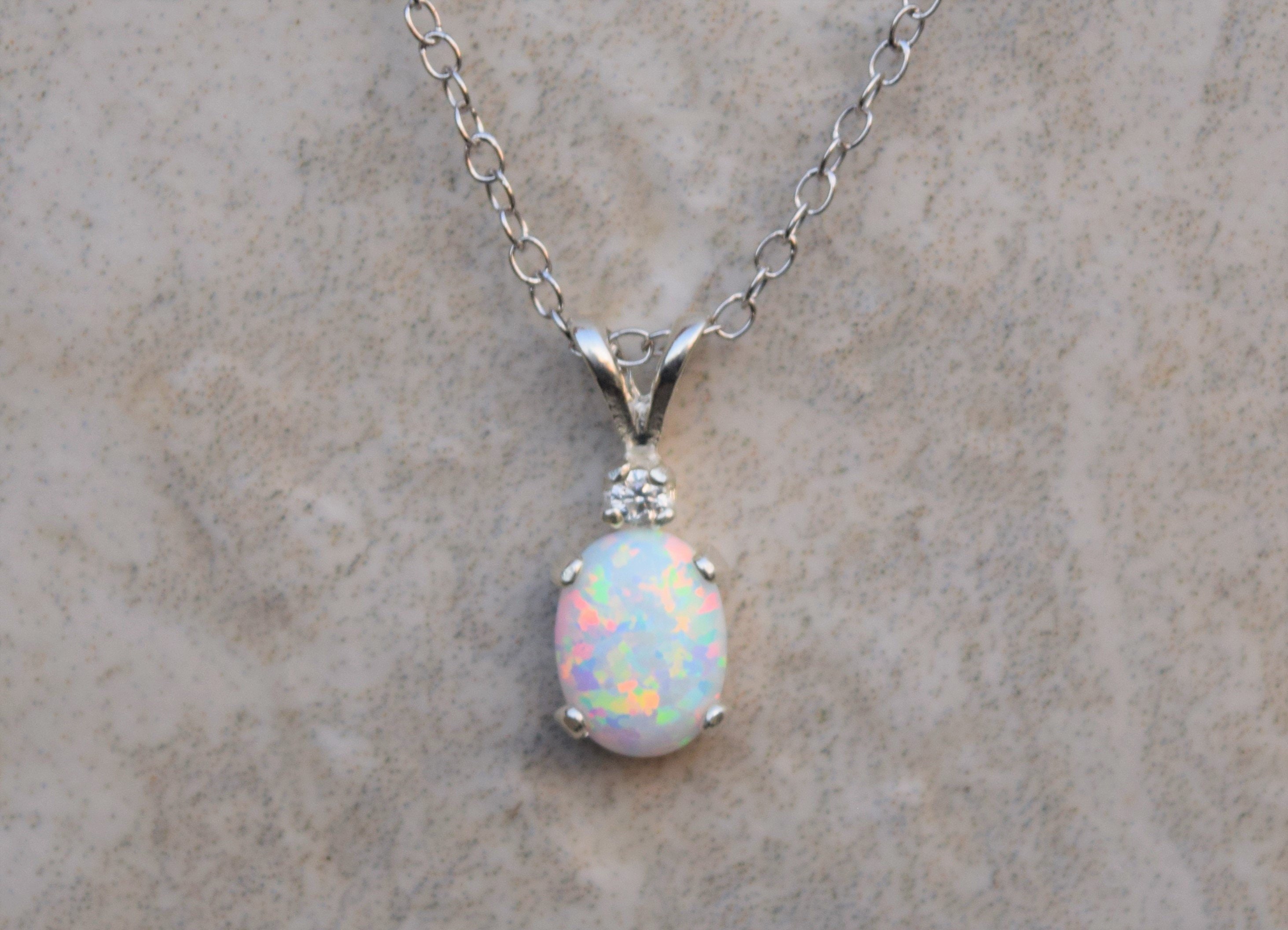 Opal Necklace Silver Opal Necklace Sterling Silver Necklace Etsy