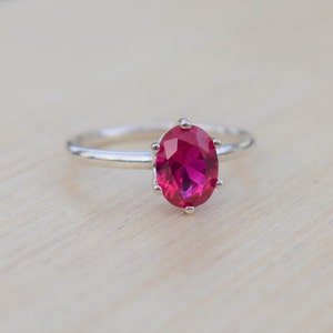Ruby Ring, Silver Ruby Ring, Solitaire Ring, Solitaire Ruby Ring, Red Ring, Lab Created Ruby, Sterling Silver Ring image 4