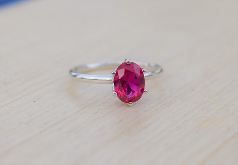Ruby Ring, Silver Ruby Ring, Solitaire Ring, Solitaire Ruby Ring, Red Ring, Lab Created Ruby, Sterling Silver Ring image 4