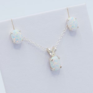 Lab Opal Necklace and Earring Set, Sterling Silver, Hypoallergenic