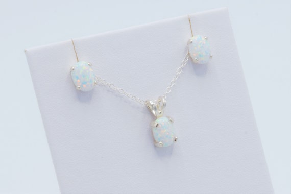 Opal Necklace and Earring Set, Hypoallergenic, Sterling Silver, October Birthstone Jewelry, Wedding Jewelry, Bridal Party Jewelry,