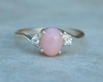 Genuine Pink Opal Ring, Pink Opal Ring, Sterling Silver Opal Ring, Silver Opal Ring, Birthstone Ring, Promise Ring, Engagement Ring