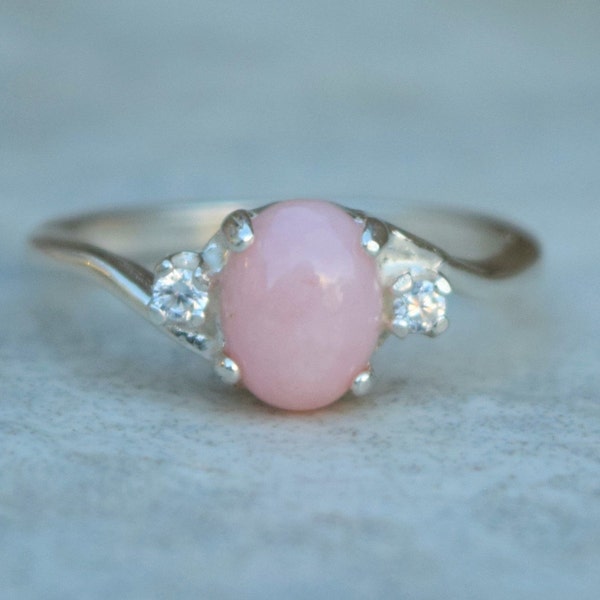 Genuine Pink Opal Ring, Pink Opal Ring, Sterling Silver Opal Ring, Silver Opal Ring, Birthstone Ring, Promise Ring, Engagement Ring