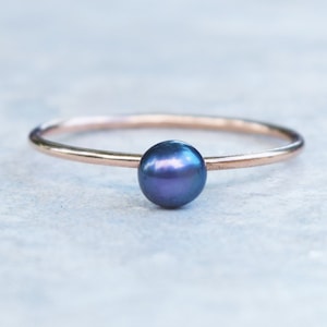 Black Pearl Ring, Natural Pearl Ring, Gold Ring, Rose Gold, Genuine Pearl Ring, Stacking Pearl Ring, Real Pearl Ring, Freshwater Pearl