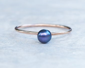 Black Pearl Ring, Natural Pearl Ring, Gold Ring, Rose Gold, Genuine Pearl Ring, Stacking Pearl Ring, Real Pearl Ring, Freshwater Pearl