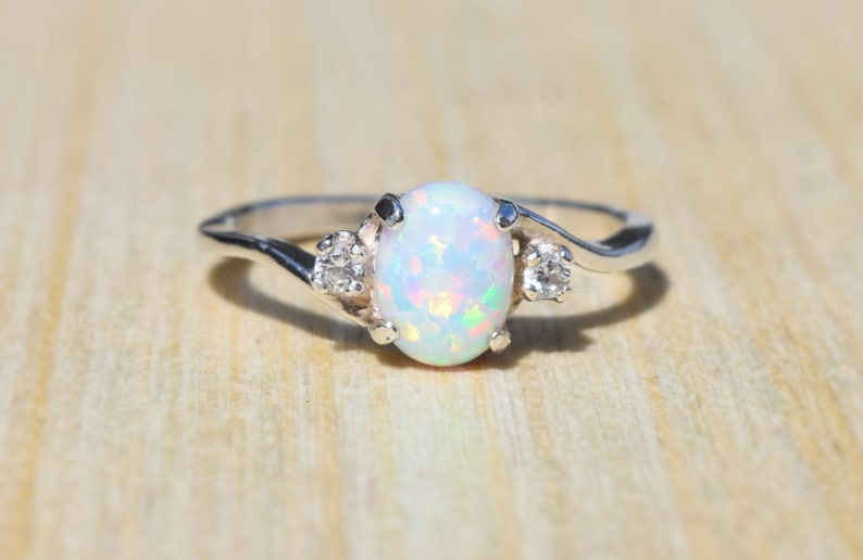 Opal Ring, White Opal Ring, Sterling Silver Opal Ring, Silver Opal Ring, Birthstone Ring, Promise Ring, Engagement Ring 