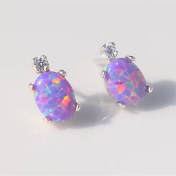 Lavender Opal Earrings, Purple Opal Earrings, Fire Opal Earrings, Silver Opal Earrings, Birthstone Earrings, Fire Opals