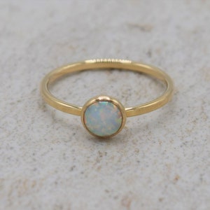 Round Gold Opal Ring, Lab Created Opal Ring, Gold Filled Ring, Delicate ...