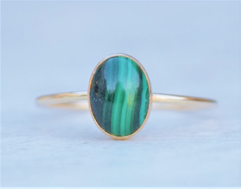Malachite Ring Gold Malachite Ring Natural Gemstone Genuine image 1