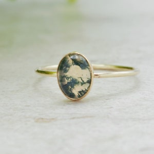 Moss Agate Ring, Gold Ring, Silver Ring, Genuine Gemstone, Delicate Ring, Stacking Ring, Gold Filled Ring, Energy Jewelry, Energy Ring