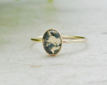 Moss Agate Ring, Gold Ring, Silver Ring, Genuine Gemstone, Delicate Ring, Stacking Ring, Gold Filled Ring, Energy Jewelry, Energy Ring