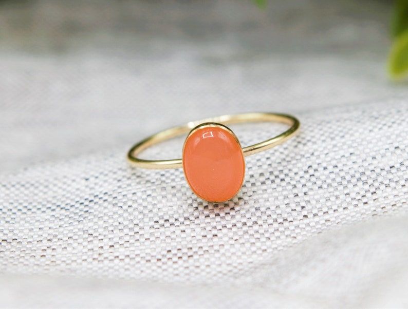 Peach Moonstone Ring, Real Moonstone, Gold Filled, Sterling Silver, Genuine Gemstone, Hypoallergenic, Natural Gemstone, Delicate Ring image 1