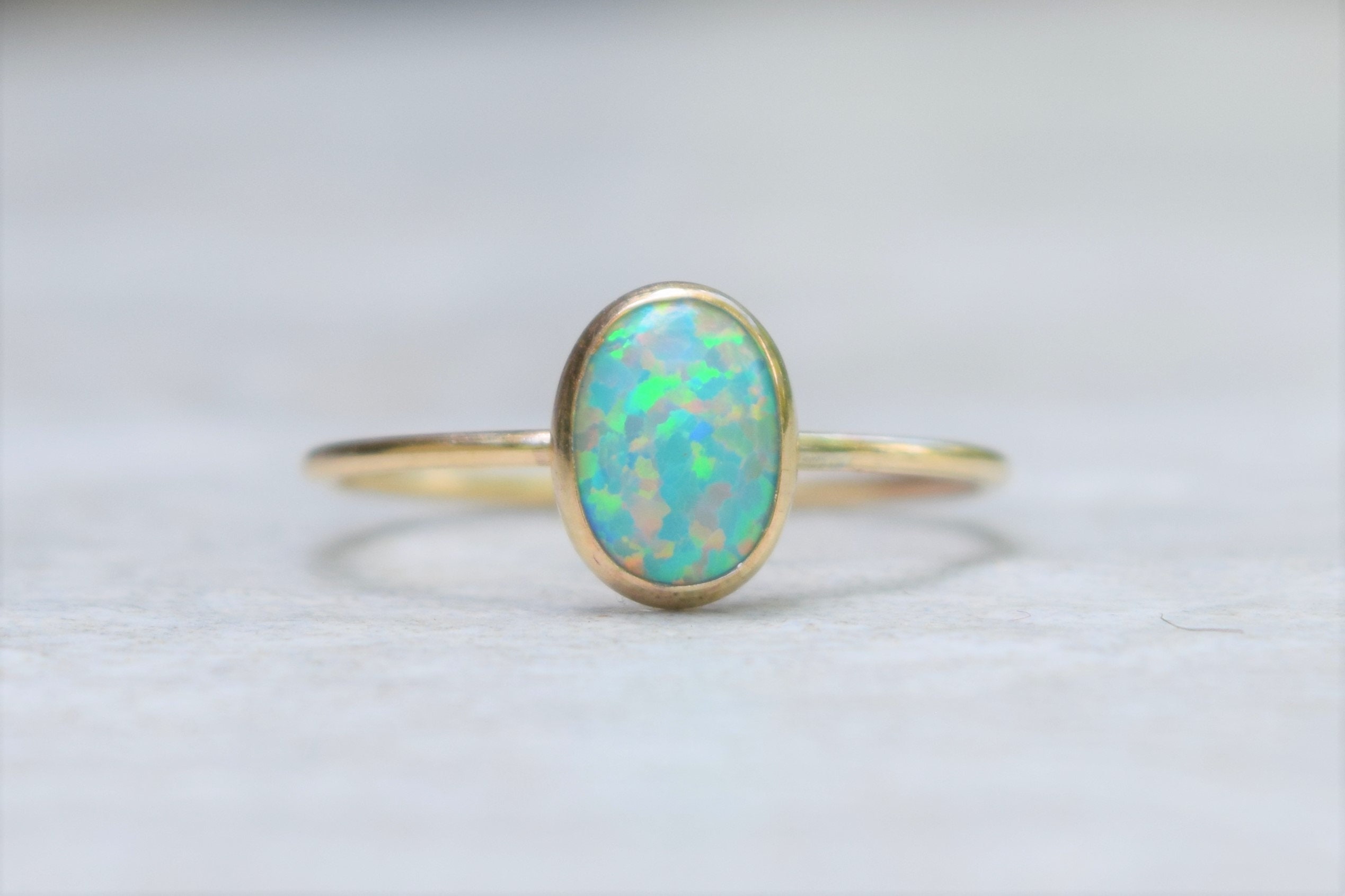 Teal Opal Ring Gold Opal Ring Mint Blue Opal Delicate Gold Etsy