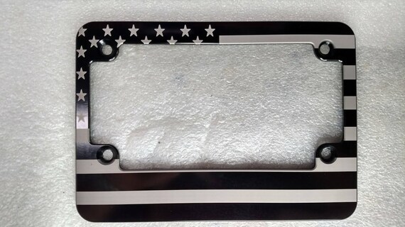 Slim Line AMERICAN FLAG Billet License Plate Frame Black Anodized